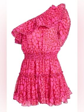 Misa Los Angeles Josephine one shoulder mini dress pink giraffe L